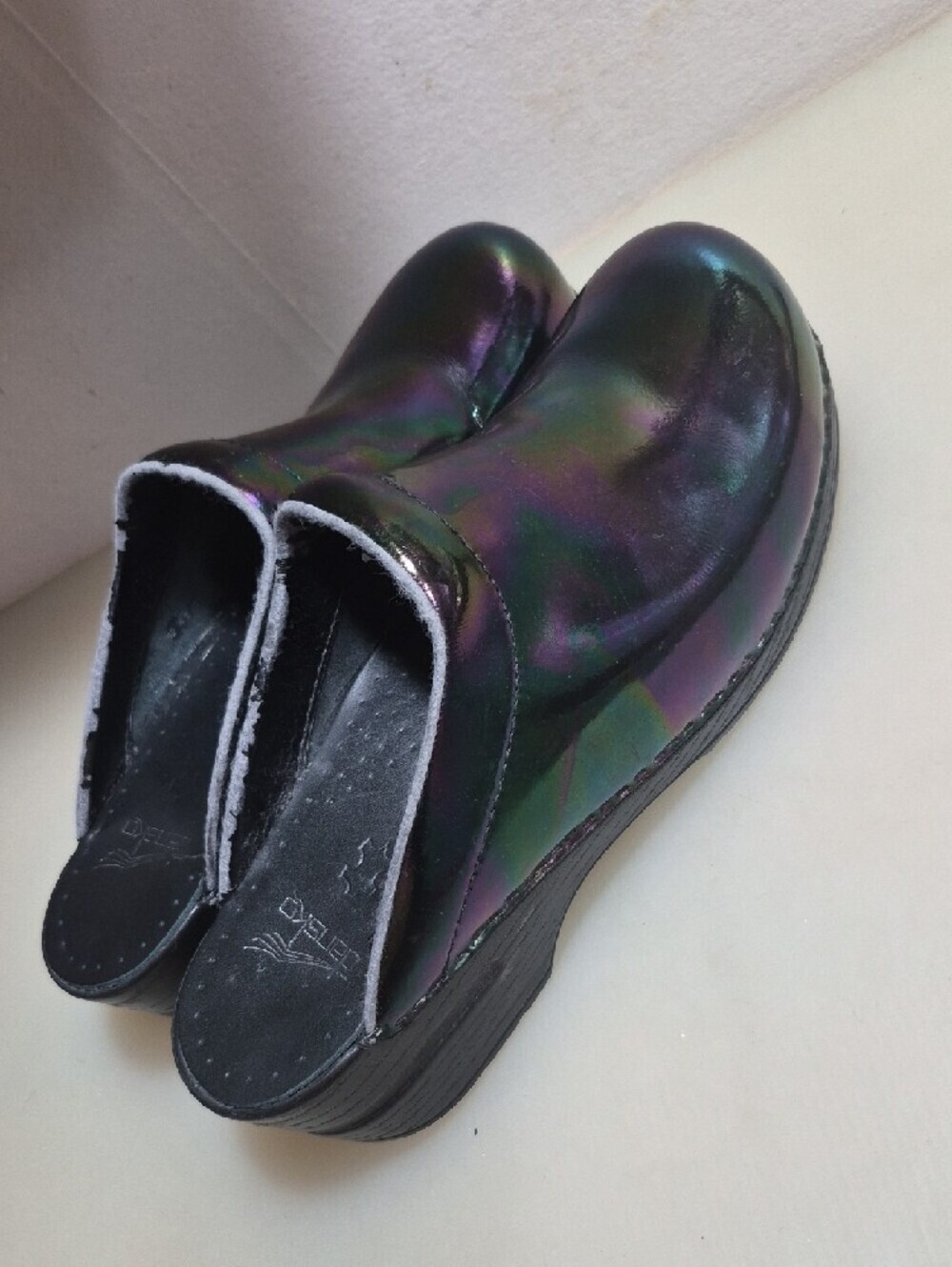 Dansko Women's Iridescent Slip-On Clogs - Black with Purple/Green Shift - Picture 3 of 8